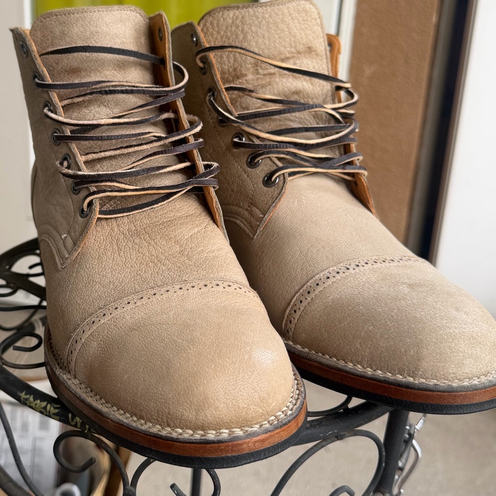 Men's Viberg service boot, stitchdown, bohara nomad Leather Lace-Up Boots,worn2x